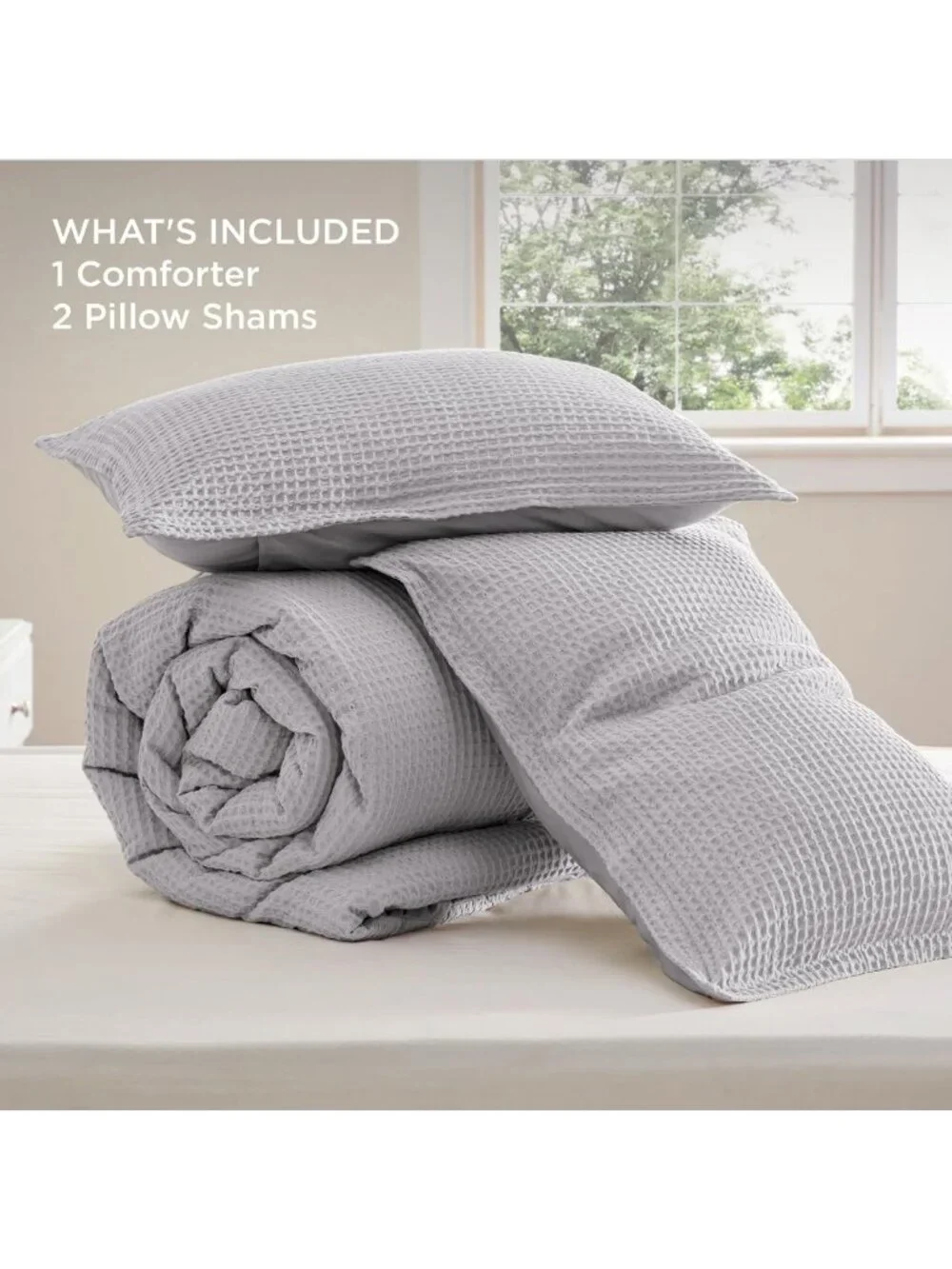 Cozy King Size Waffle Comforter Set, Soft Cotton, Stylish Grey Bedding